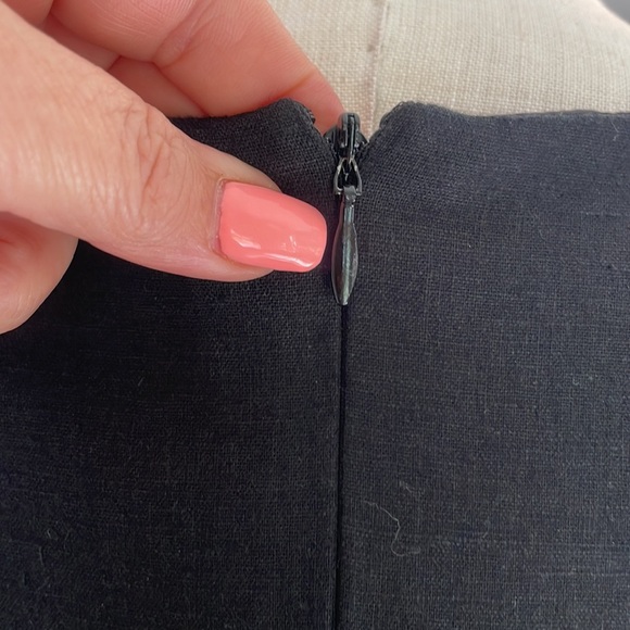 OSCAR de la RENTA linen beaded waist black shift dress sleeveless lined size 14 - Picture 6 of 13